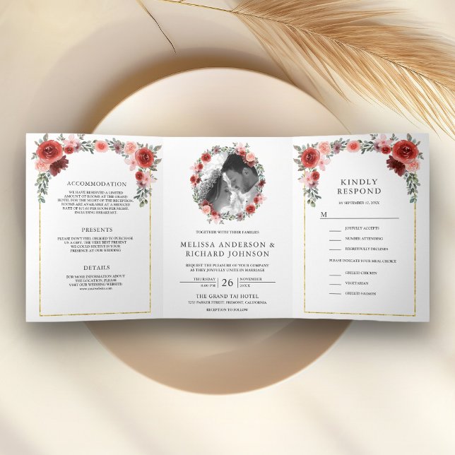 Convite Com Dobra Tripla Rosa Esbranquiçada e Floral Brilhante Tudo em Um C (Criador carregado)