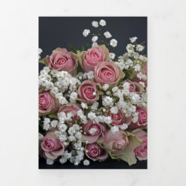 Convite Com Dobra Tripla Rosas Pétalas de Rosa Flores Cor-de-Rosa Branco Gi