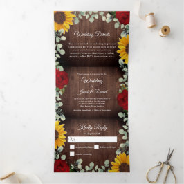 Convite Com Dobra Tripla Rosas Rustic Sunflower Eucalyptus Casamento Fotogr