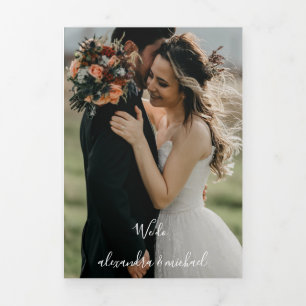 Convite Com Dobra Tripla Rótulo d'água Casamento outono de girassol