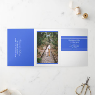 Convite Com Dobra Tripla Royal Blue Modern Wedding Suite
