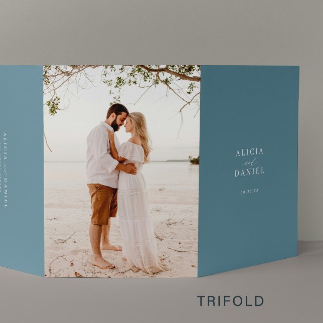 Convite Com Dobra Tripla RSVP de detalhes da foto de casamento de destino C (Criador carregado)