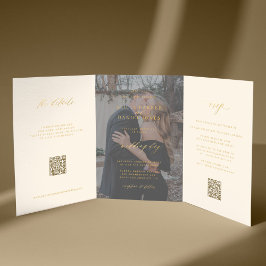 Convite Com Dobra Tripla RSVP de detalhes de foto de creme Dourado RSVP de 