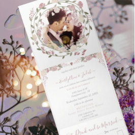 Convite Com Dobra Tripla Rubor Poeira Rosa Tons Terrosos Peônia Floral Cas