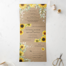 Convite Com Dobra Tripla Rustic Country Sunflower Wedding Kraft Paper