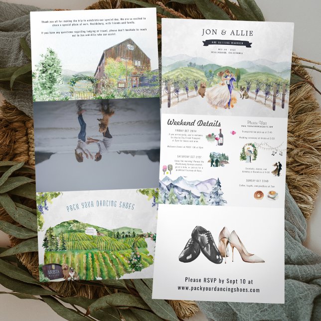 Convite Com Dobra Tripla Rustic Mountain Vineyard | Casamento (Criador carregado)