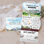 Convite Com Dobra Tripla Rustic Rocky Mountain | Casamento Ilustrado<br><div class="desc">Ponha o tom para um excitante fim de semana com um convite itinerário personalizado. Este convite para a "sala" é uma forma excelente de dar aos seus convidados informações adicionais sobre o casamento. Estas cartas podem listar as festividades em volta do seu fim de semana de casamento, como cocktails de...</div>