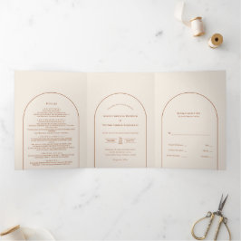 Convite Com Dobra Tripla Simple Boho Arch Ivory Wedding