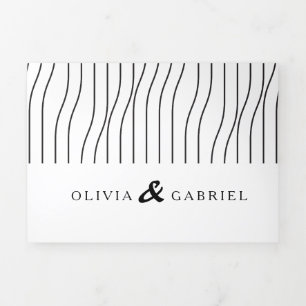 Convite Com Dobra Tripla Simples casamento branco-Na moda preto