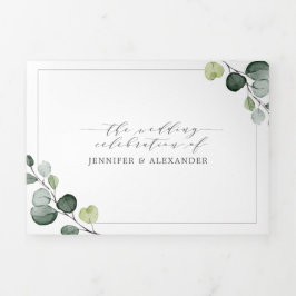 Convite Com Dobra Tripla Simples Eucalyptus Greenery Tudo em um Casamento