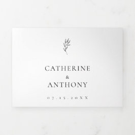 Convite Com Dobra Tripla Simples Folha Botânica Mínima Elegante Clássica