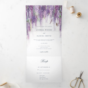 Convite Com Dobra Tripla Sonhos de Wisteria
