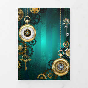 Convite Com Dobra Tripla Steampunk Jewelry Watch em um fundo verde