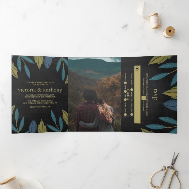 Convite Com Dobra Tripla Suite de Casamento com Folha de Chalkboard (Dentro)