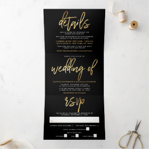 Convite Com Dobra Tripla Suite de Casamento com Script de Folha de Ouro Mod
