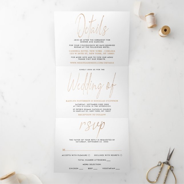 Convite Com Dobra Tripla Suite de Casamento com Script de Folha de Ouro Mod (Dentro)