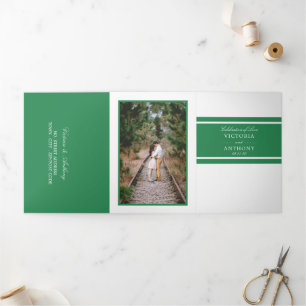 Convite Com Dobra Tripla Suite de Casamento Moderno Sea Green