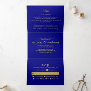 Convite Com Dobra Tripla Suíte de Casamento Vermelho e Azul do Marinho Mode