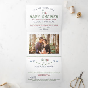 Convite Com Dobra Tripla Suíte de Chá de fraldas de flor selvagem