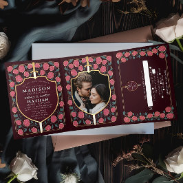 Convite Com Dobra Tripla Sword & Shield Medieval Fantasy Casamento Monogram