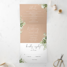 Convite Com Dobra Tripla Tan Modern Botanical Greenery Foto Casamento