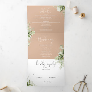 Convite Com Dobra Tripla Tan Modern Botanical Greenery Foto Casamento