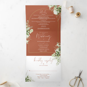 Convite Com Dobra Tripla Terracota Verde Dourado Arco Foto Casamento
