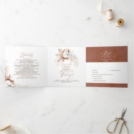 Convite Com Dobra Tripla Terracotta Floral Exótica Moderna Boho Casamento