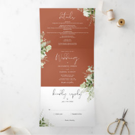 Convite Com Dobra Tripla Terracotta Modern Botanical Greenery Foto Casament