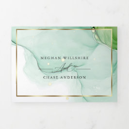 Convite Com Dobra Tripla Tinta Abstrato Verde Amarelo-Limão Moderno