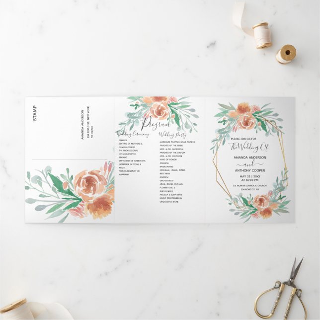 Convite Com Dobra Tripla Todos em um único receptáculo de detalhes de rsvp  (Fora)