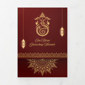 Convite Com Dobra Tripla Traditional Indian wedding  Card | 4-Page Folded C
