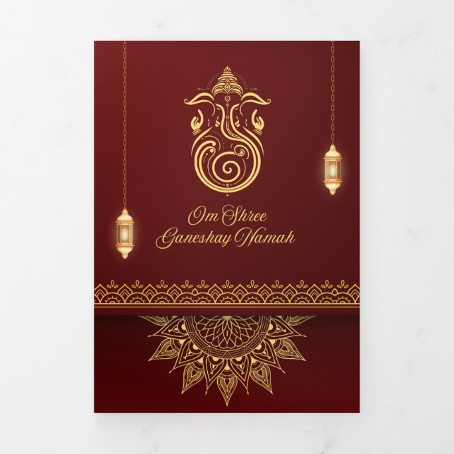 Convite Com Dobra Tripla Traditional Indian wedding  Card | 4-Page Folded C (Cobrir)