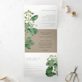 CONVITE COM DOBRA TRIPLA TRENDY KRAFT BERRY LEAFY FOLIAGE GREENERWWEDDING