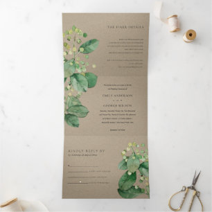 CONVITE COM DOBRA TRIPLA TRENDY KRAFT BERRY LEAFY FOLIAGE GREENERWWEDDING