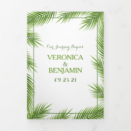 Convite Com Dobra Tripla Tropical Palm Leaves Beach Wedding Suite