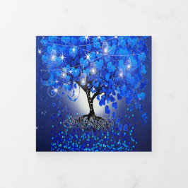 Convite Com Dobra Tripla Tudo em Um Casamento de Folha de Coração Azul Real