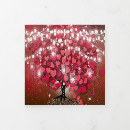 Convite Com Dobra Tripla Tudo Em Um Casamento De Folha De Coração Vermelha 