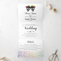 Two skull brides colorful confetti lesbian wedding