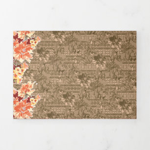 Convite Com Dobra Tripla Um padrão floral vintage com um intricado desi cas