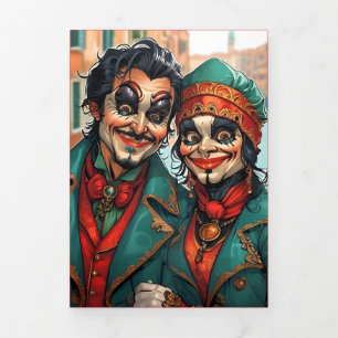 Convite Com Dobra Tripla Uma festa caricatural veneziana assustadora