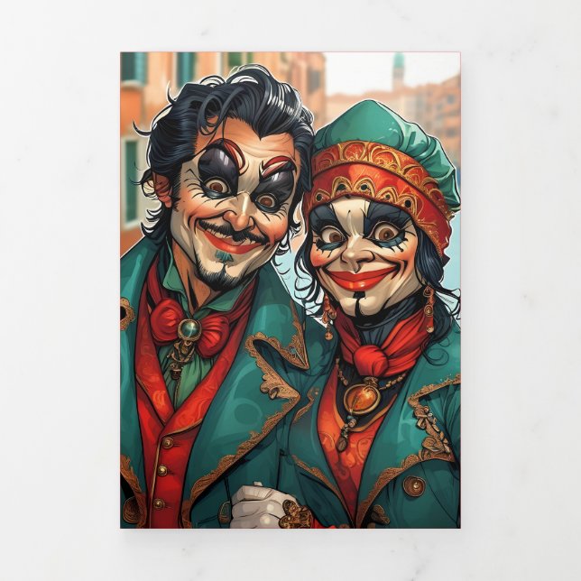 Convite Com Dobra Tripla Uma festa caricatural veneziana assustadora (Cobrir)