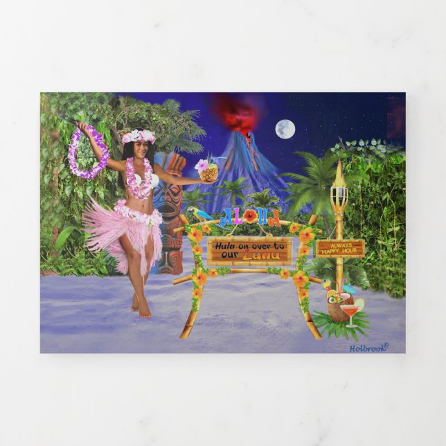 CONVITE COM DOBRA TRIPLA VENHA PARA O NOSSO LUAU DANÇANDO HULA (Cobrir)