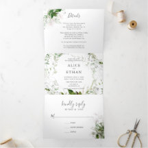 Verde Botânico Elegante Casamento Triplo Invita