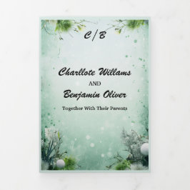 Convite Com Dobra Tripla Verde limão de inverno mínimo personalizado