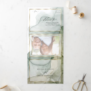 Convite Com Dobra Tripla Verdes terríveis e Golds Inv de Abstrato Tinta e D