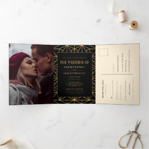 Convite Com Dobra Tripla Vintage 1920 art deco geometric All in one casamen