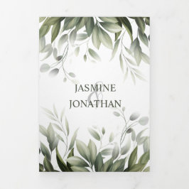 Convite Com Dobra Tripla Watercolor Greenery Deixa Casamento Foliar