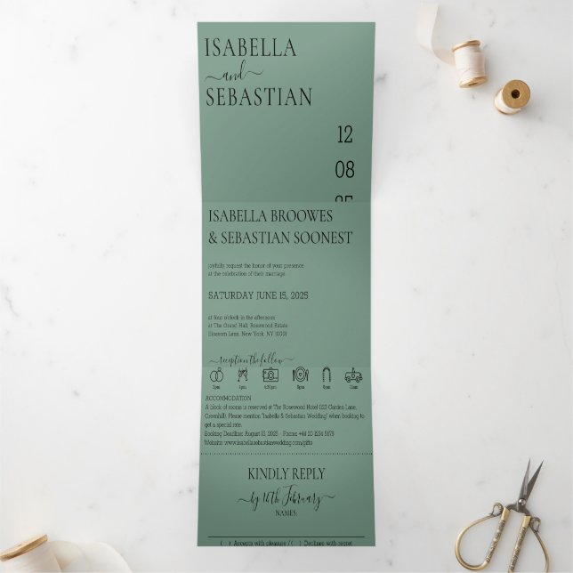 Convite Com Dobra Tripla Wedding Cadet Blue Green All in one set (Dentro)