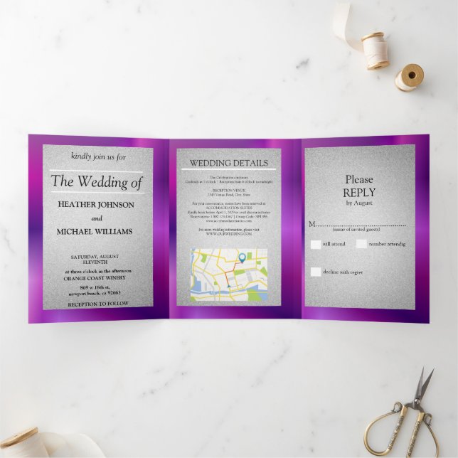 Convite Com Dobra Tripla wedding invitation Invitation à trois volets (Dentro)